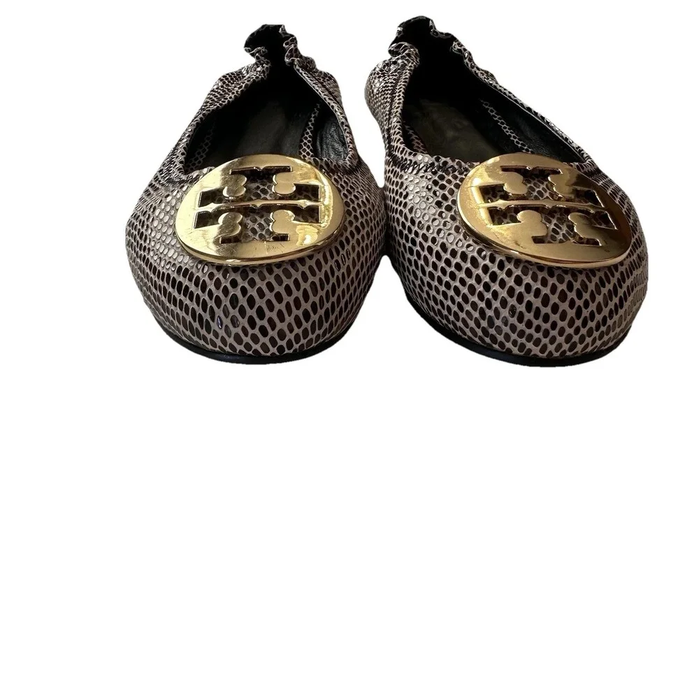 Tory Burch Ballet Flats Womens Gold Snake Print Leather Upper Shoes Size 7 M *R*